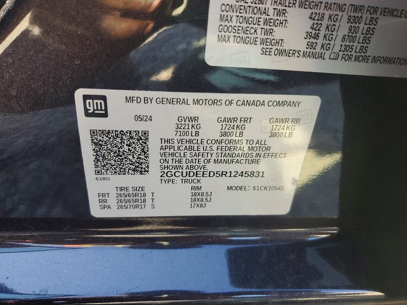 Aukcja sprzedaży 2024 Chevrolet Silverado, vin: 2GCUDEED5R1245831, numer aukcji: 68540346