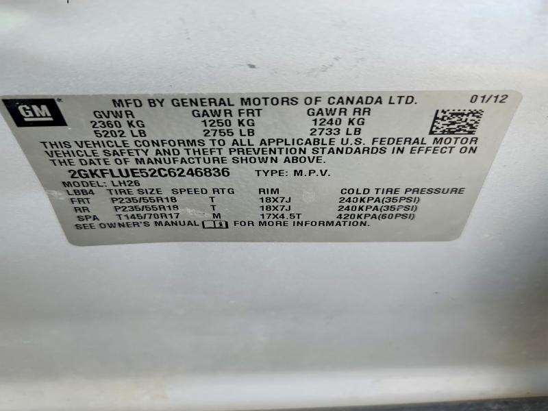 2012 Gmc Terrain მანქანა იყიდება აუქციონზე, vin: 2GKFLUE52C6246836, აუქციონის ნომერი: 68492816