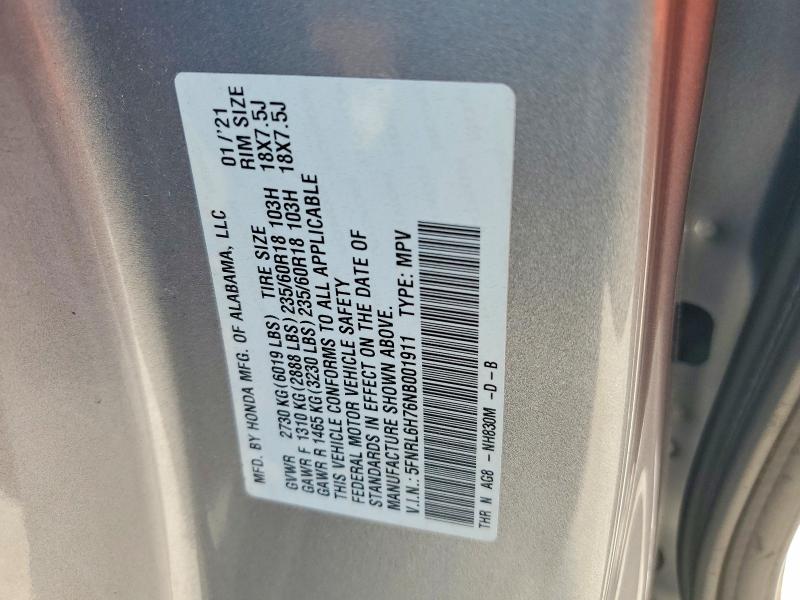 2022 Honda Odyssey მანქანა იყიდება აუქციონზე, vin: 5FNRL6H76NB001911, აუქციონის ნომერი: 67302436