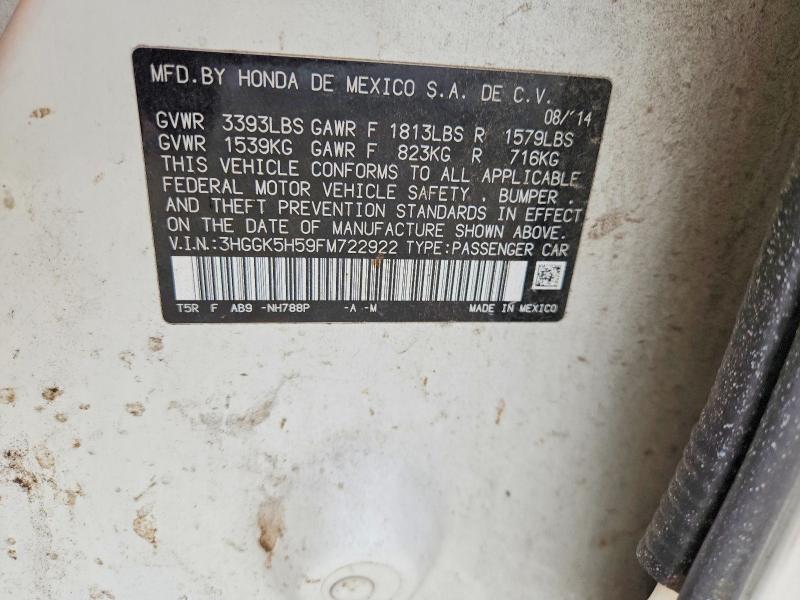 2015 Honda Fit მანქანა იყიდება აუქციონზე, vin: 3HGGK5H59FM722922, აუქციონის ნომერი: 67601786