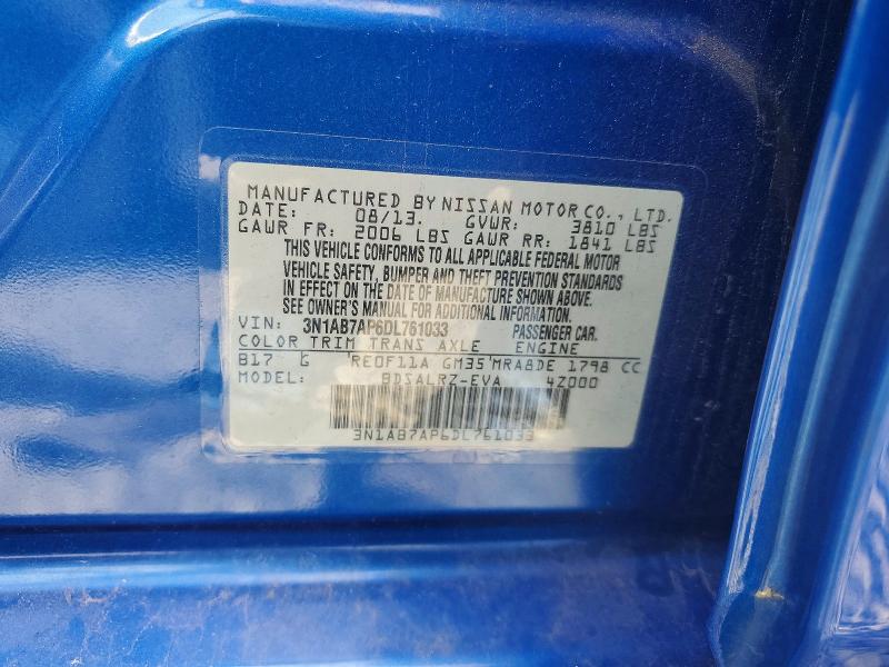 2013 Nissan Sentra მანქანა იყიდება აუქციონზე, vin: 3N1AB7AP6DL761033, აუქციონის ნომერი: 69923706