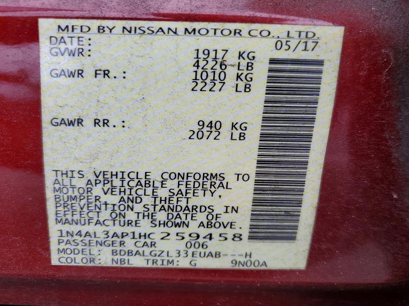 Продаж на аукціоні авто 2017 Nissan Altima, vin: 1N4AL3AP1HC259458, номер лоту: 69806676