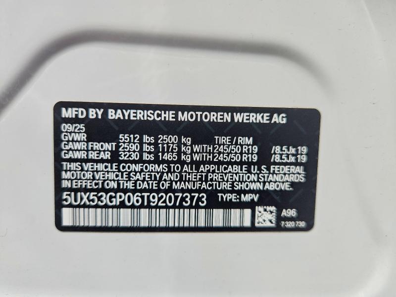 2026 Bmw X3 მანქანა იყიდება აუქციონზე, vin: 5UX53GP06T9207373, აუქციონის ნომერი: 69796086
