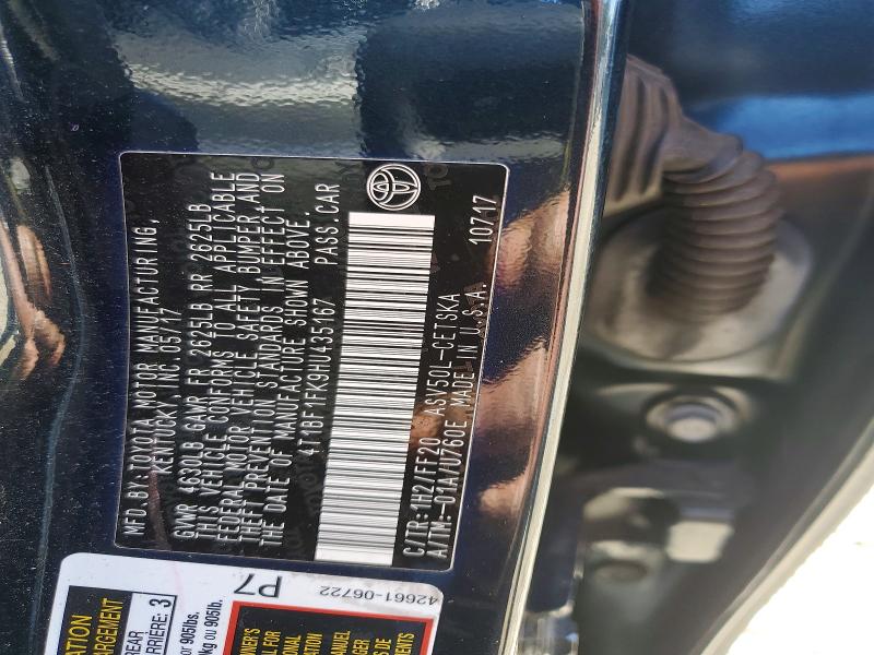 65166006 :رقم المزاد ، 4T1BF1FK9HU435167 vin ، 2017 Toyota Camry مزاد بيع