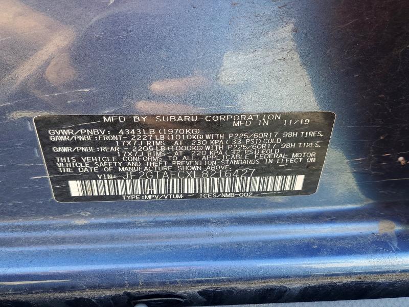Aukcja sprzedaży 2020 Subaru Crosstrek, vin: JF2GTAECXL8216427, numer aukcji: 69333606