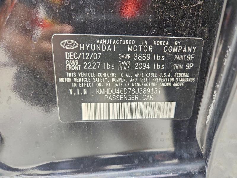 2008 Hyundai Elantra მანქანა იყიდება აუქციონზე, vin: KMHDU46D78U389131, აუქციონის ნომერი: 69197166