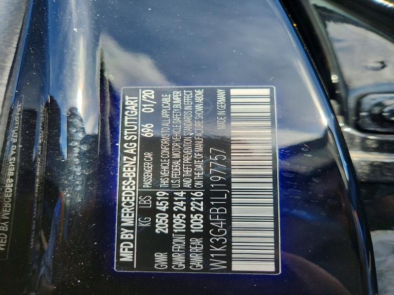69568786 :رقم المزاد ، W1K3G4FB1LJ197757 vin ، 2020 Mercedes-benz A مزاد بيع