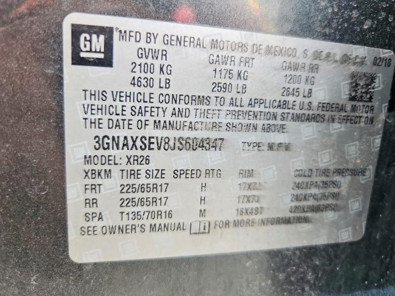 Aukcja sprzedaży 2018 Chevrolet Equinox, vin: 3GNAXSEV8JS604347, numer aukcji: 68128986