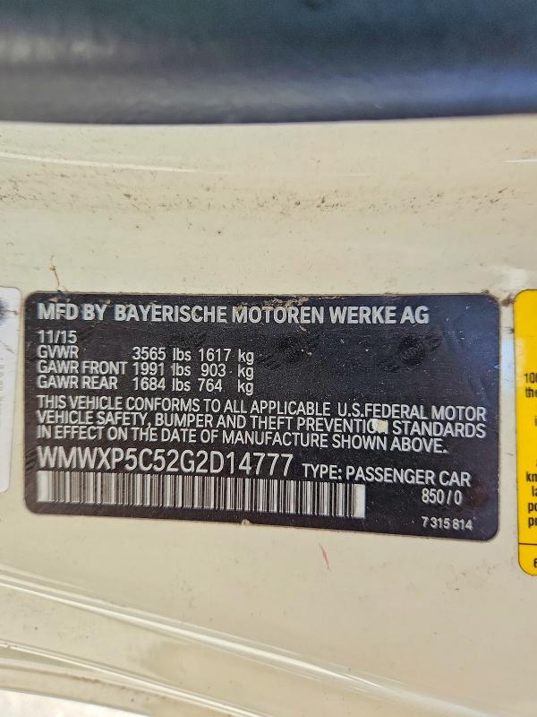 68974516 :رقم المزاد ، WMWXP5C52G2D14777 vin ، 2016 Mini Cooper مزاد بيع