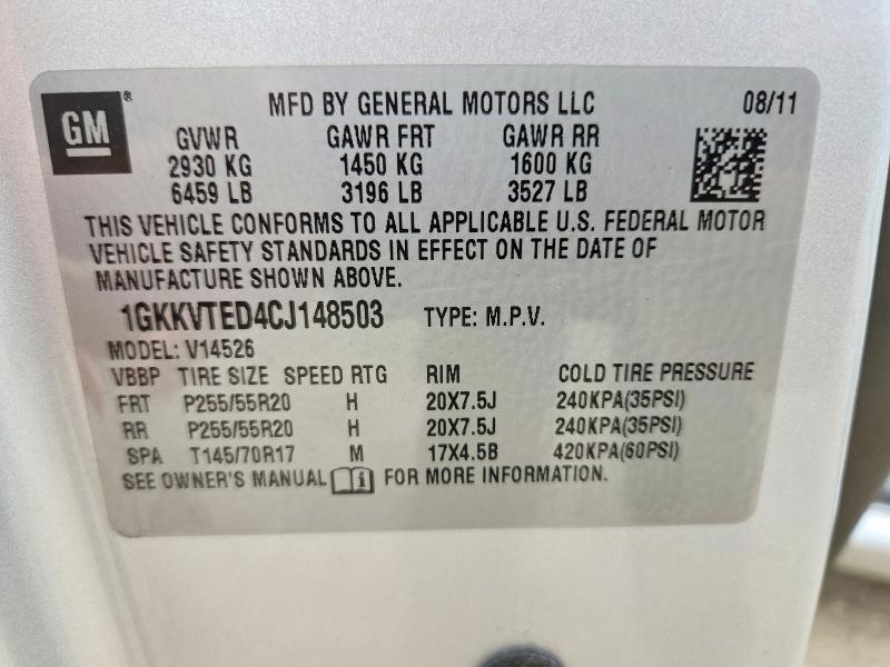 68306106 :رقم المزاد ، 1GKKVTED4CJ148503 vin ، 2012 Gmc Acadia مزاد بيع