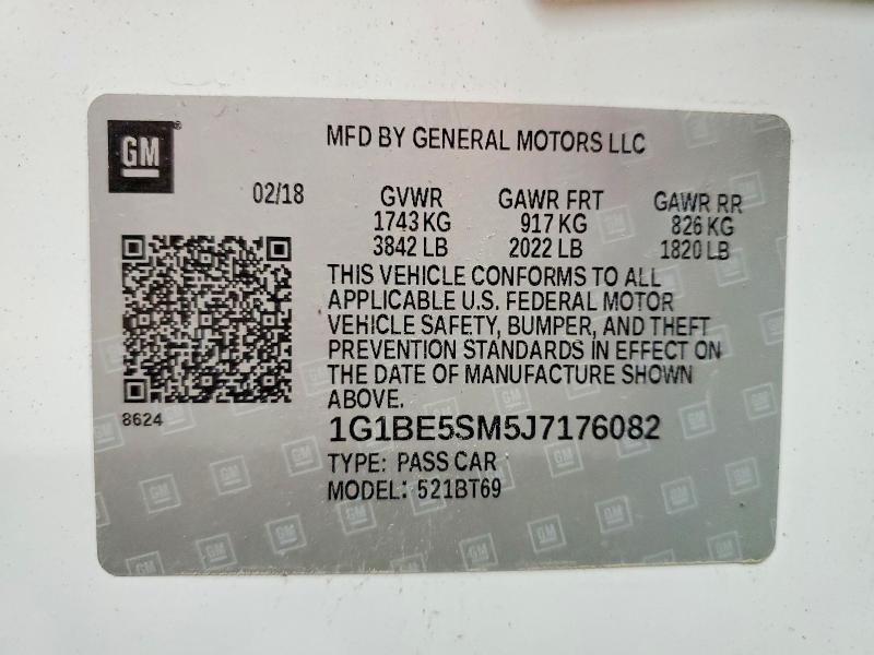 Auction sale of the 2018 Chevrolet Cruze, vin: 1G1BE5SM5J7176082, lot number: 69358626