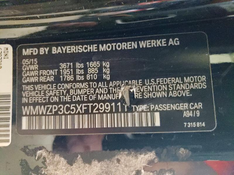 67304576 :رقم المزاد ، WMWZP3C5XFT299111 vin ، 2015 Mini Cooper مزاد بيع