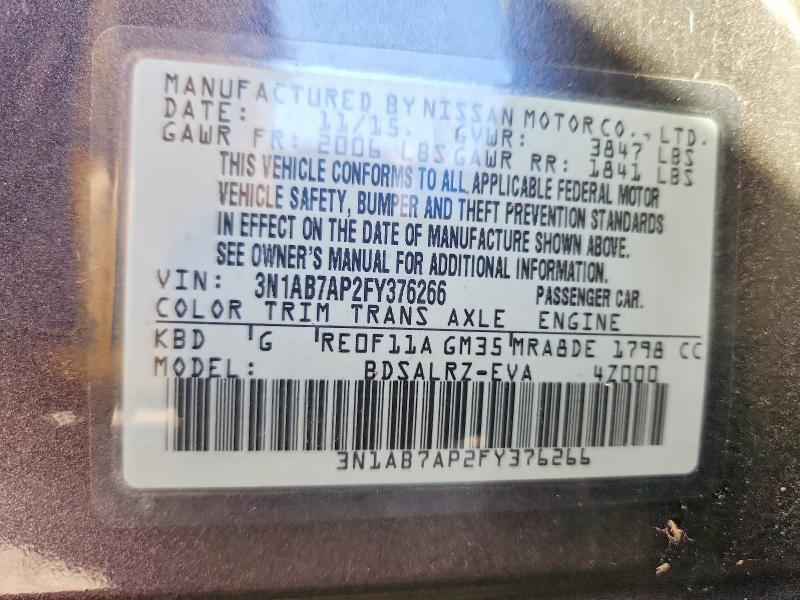 Aukcja sprzedaży 2015 Nissan Sentra, vin: 3N1AB7AP2FY376266, numer aukcji: 69742726