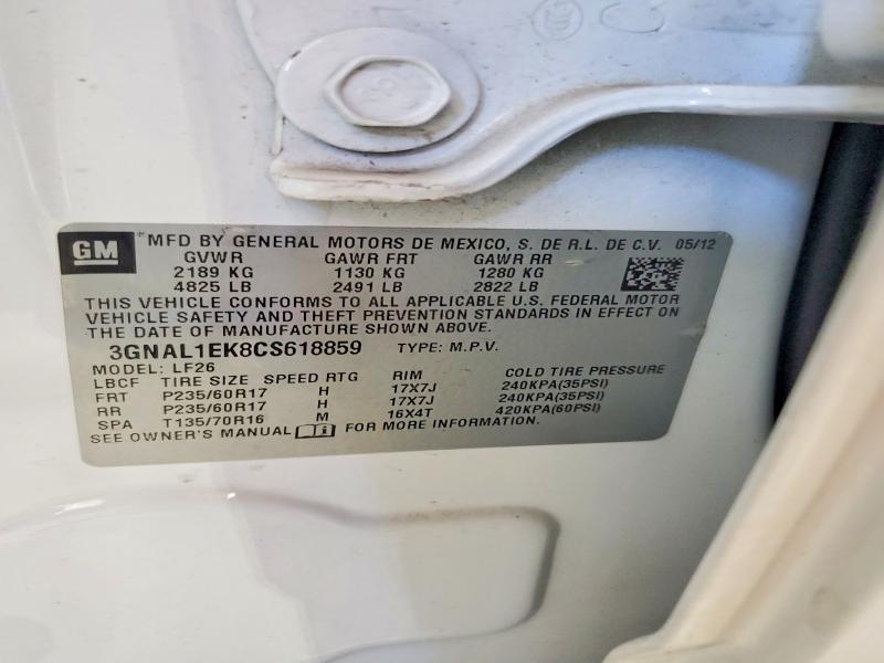 67439216 :رقم المزاد ، 3GNAL1EK8CS618859 vin ، 2012 Chevrolet Captiva مزاد بيع
