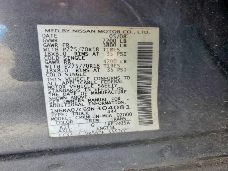 2009 Nissan Titan მანქანა იყიდება აუქციონზე, vin: 1N6BA07C69N304081, აუქციონის ნომერი: 67813196