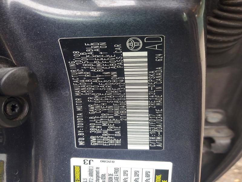 70578766 :رقم المزاد ، 2T1BU40E09C131240 vin ، 2009 Toyota Corolla مزاد بيع