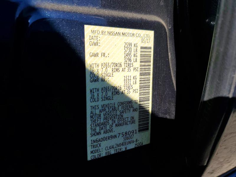 2017 Nissan Frontier მანქანა იყიდება აუქციონზე, vin: 1N6AD0ER9HN758091, აუქციონის ნომერი: 69754226