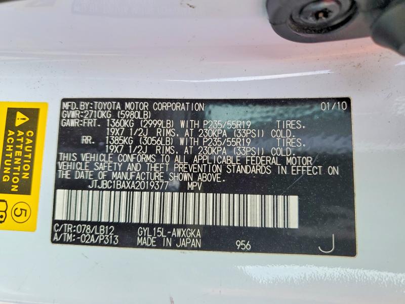 Продаж на аукціоні авто 2010 Lexus Rx, vin: JTJBC1BAXA2019377, номер лоту: 67622966