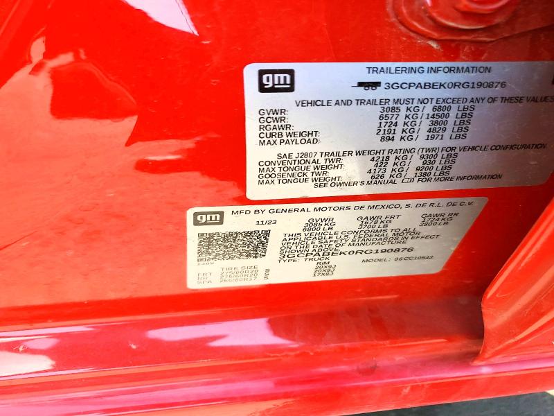 Auction sale of the 2024 Chevrolet Silverado, vin: 3GCPABEK0RG190876, lot number: 67855136