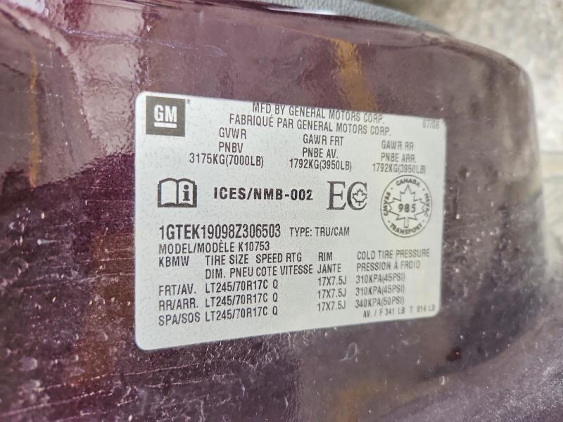 2008 Gmc Sierra მანქანა იყიდება აუქციონზე, vin: 1GTEK19098Z306503, აუქციონის ნომერი: 68330646