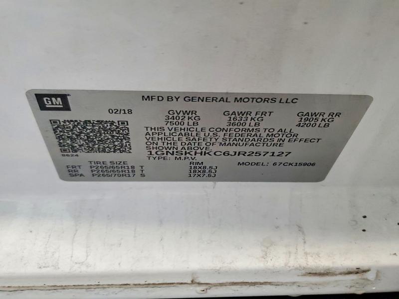 69028166 :رقم المزاد ، 1GNSKHKC6JR257127 vin ، 2018 Chevrolet Suburban مزاد بيع