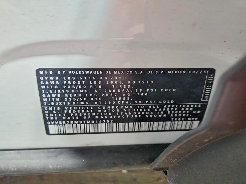 2026 Volkswagen Tiguan მანქანა იყიდება აუქციონზე, vin: 3VVER7RM9TM014752, აუქციონის ნომერი: 67696406