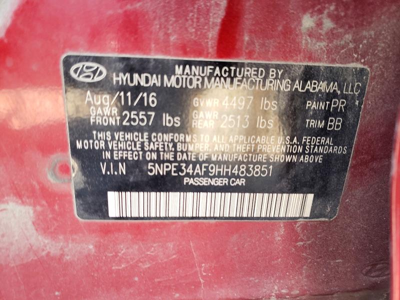 Aukcja sprzedaży 2017 Hyundai Sonata, vin: 5NPE34AF9HH483851, numer aukcji: 67902416