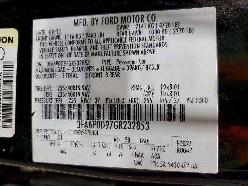 66862766 :رقم المزاد ، 3FA6P0D97GR232853 vin ، 2016 Ford Fusion مزاد بيع