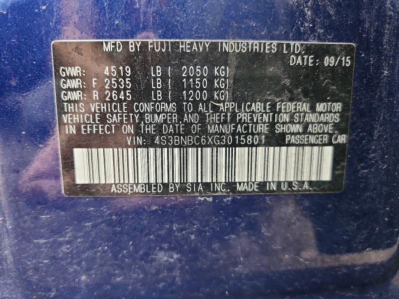 Aukcja sprzedaży 2016 Subaru Legacy, vin: 4S3BNBC6XG3015801, numer aukcji: 68097226