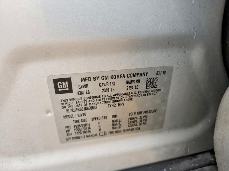 69150386 :رقم المزاد ، KL7CJPSB0JB680633 vin ، 2018 Chevrolet Trax مزاد بيع