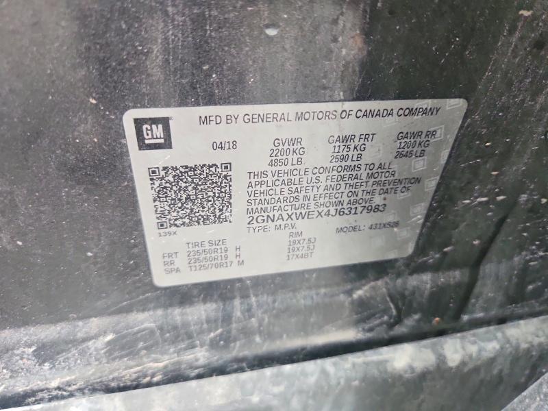 2018 Chevrolet Equinox მანქანა იყიდება აუქციონზე, vin: 2GNAXWEX4J6317983, აუქციონის ნომერი: 69103766