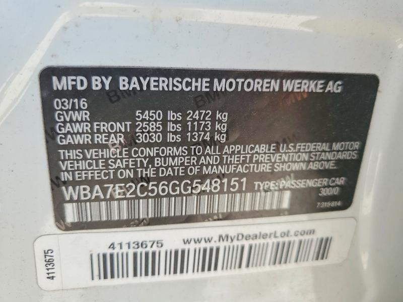 Продаж на аукціоні авто 2016 Bmw 740, vin: WBA7E2C56GG548151, номер лоту: 67616336