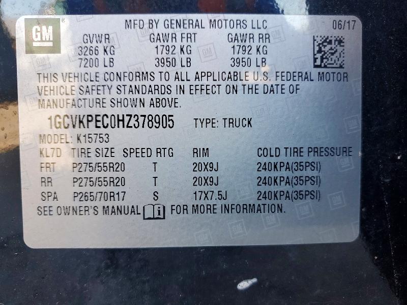 Продажа на аукционе авто 2017 Chevrolet Silverado, vin: 1GCVKPEC0HZ378905, номер лота: 69301246