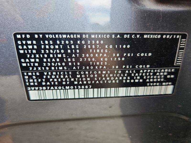 Aukcja sprzedaży 2020 Volkswagen Tiguan, vin: 3VV3B7AX0LM013667, numer aukcji: 67569046