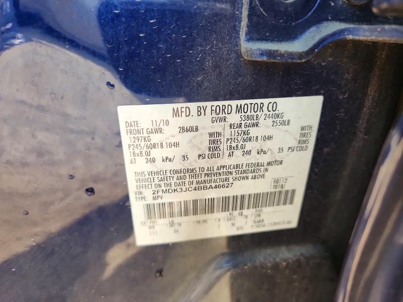 2011 Ford Edge მანქანა იყიდება აუქციონზე, vin: 2FMDK3JC4BBA46627, აუქციონის ნომერი: 67258316