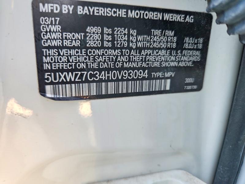 Aukcja sprzedaży 2017 Bmw X3, vin: 5UXWZ7C34H0V93094, numer aukcji: 67643346