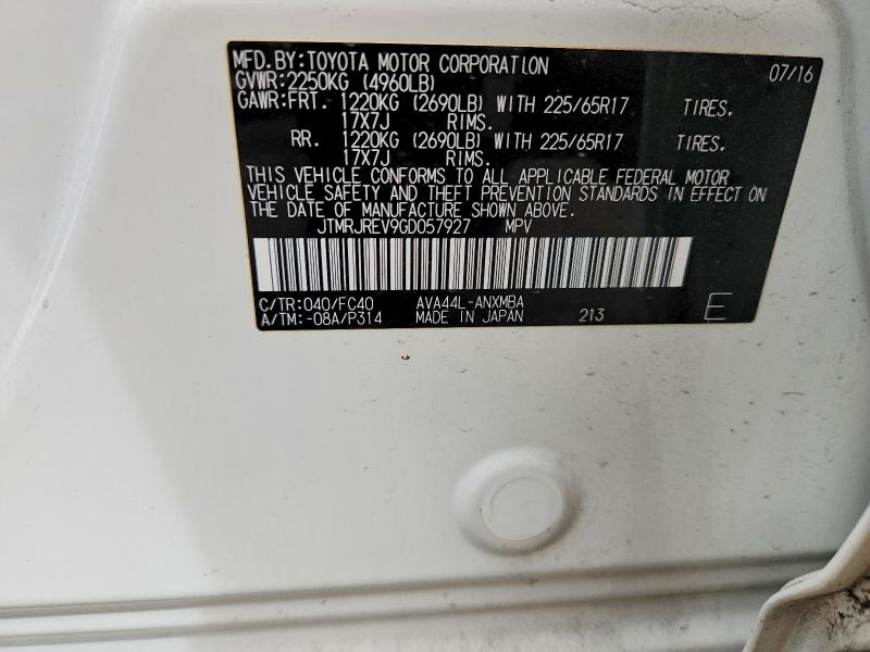 Aukcja sprzedaży 2016 Toyota Rav4 Hv, vin: JTMRJREV9GD057927, numer aukcji: 69994656