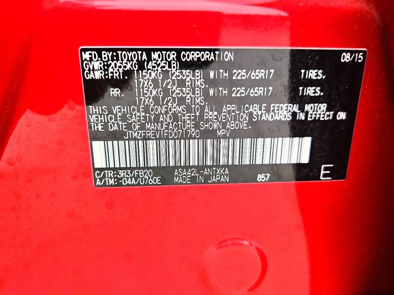 67271176 :رقم المزاد ، JTMZFREV1FD071790 vin ، 2015 Toyota Rav4 مزاد بيع