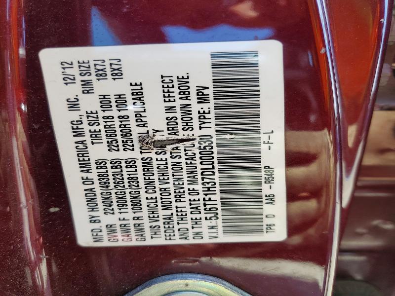 Продажа на аукционе авто 2013 Honda Crosstour, vin: 5J6TF1H37DL000530, номер лота: 67922166