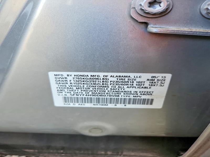 Aukcja sprzedaży 2013 Honda Pilot, vin: 5FNYF4H90DB070598, numer aukcji: 70249316