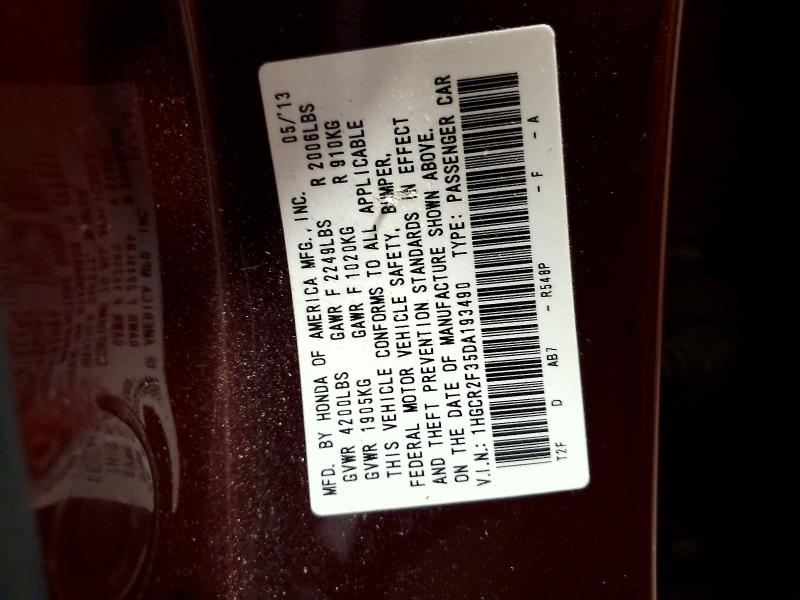 Продажа на аукционе авто 2013 Honda Accord, vin: 1HGCR2F35DA193490, номер лота: 70277586