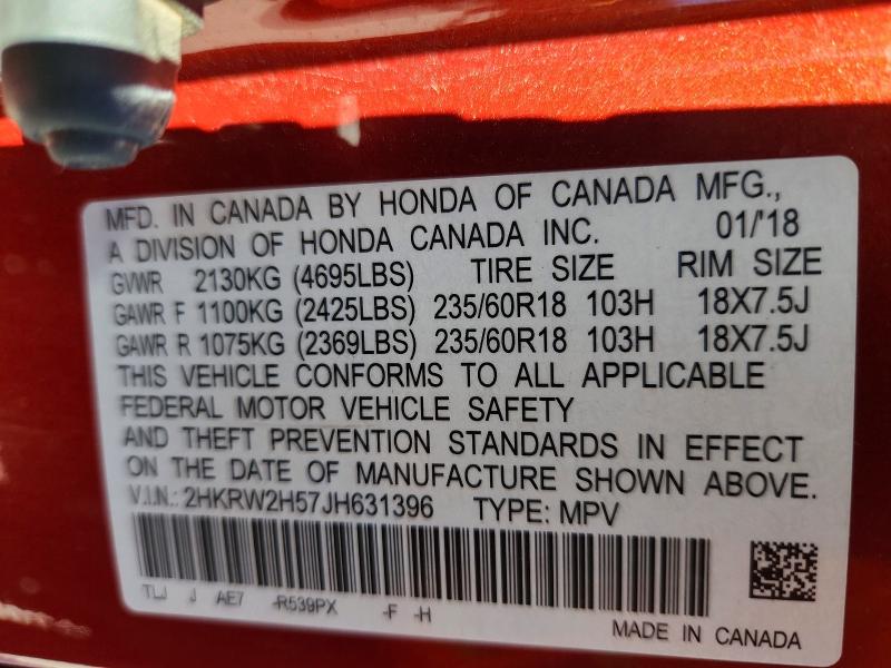 68252896 :رقم المزاد ، 2HKRW2H57JH631396 vin ، 2018 Honda Cr-v مزاد بيع
