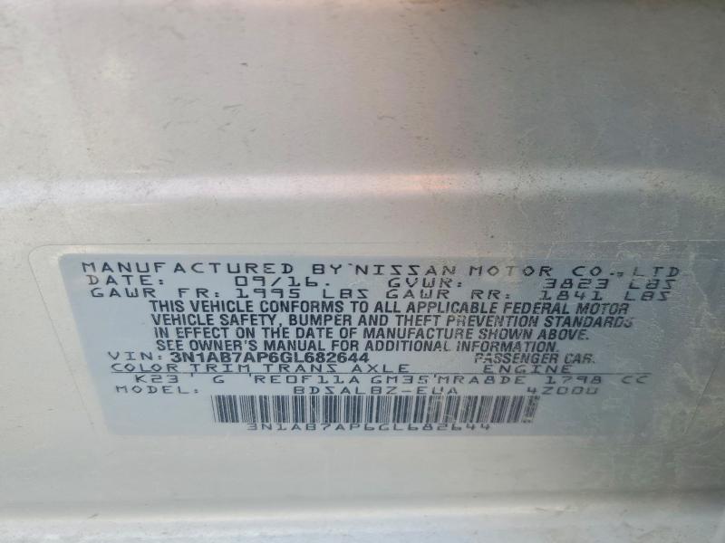 2016 Nissan Sentra მანქანა იყიდება აუქციონზე, vin: 3N1AB7AP6GL682644, აუქციონის ნომერი: 69067746