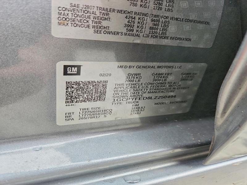 Продажа на аукционе авто 2020 Chevrolet Silverado, vin: 1GCPYFED8LZ250494, номер лота: 67316036