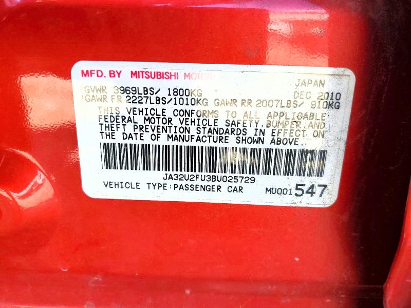 Продаж на аукціоні авто 2011 Mitsubishi Lancer, vin: JA32U2FU3BU025729, номер лоту: 68081396