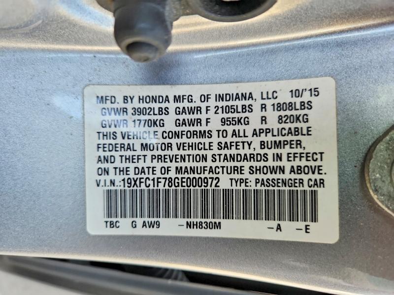 68185016 :رقم المزاد ، 19XFC1F78GE000972 vin ، 2016 Honda Civic مزاد بيع