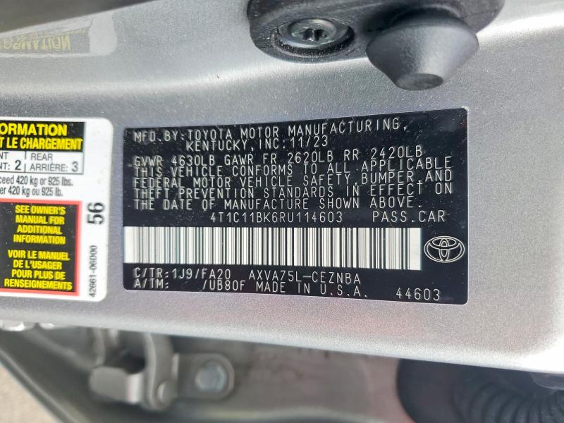 70829466 :رقم المزاد ، 4T1C11BK6RU114603 vin ، 2024 Toyota Camry مزاد بيع