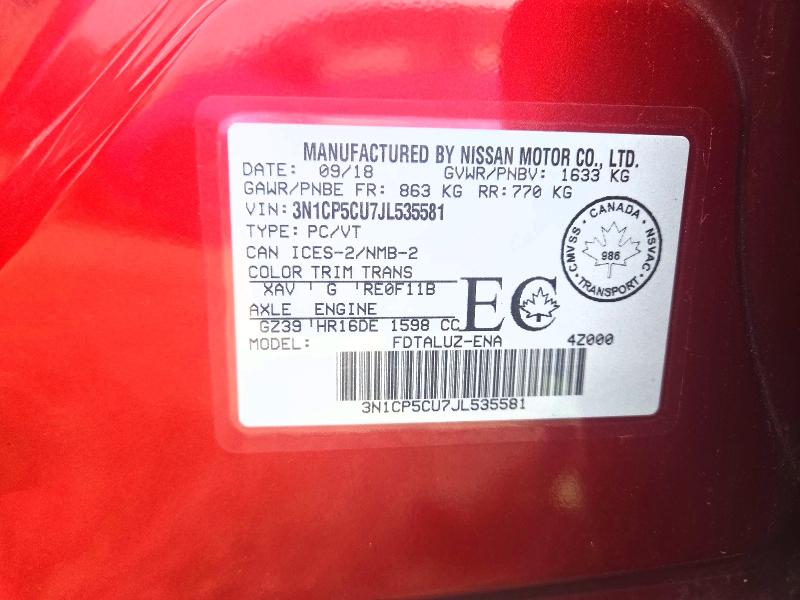 68612636 :رقم المزاد ، 3N1CP5CU7JL535581 vin ، 2018 Nissan Kicks مزاد بيع