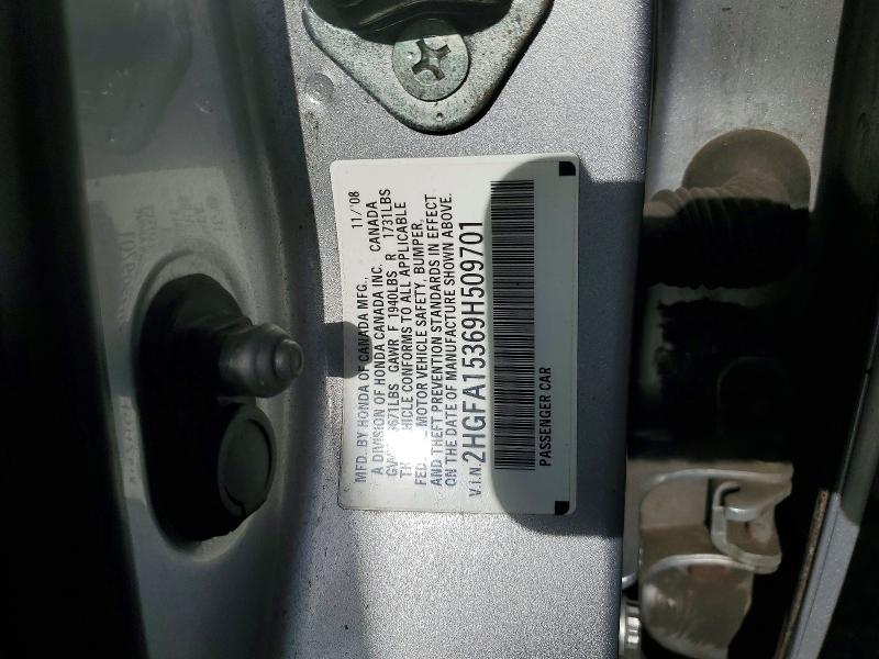 70823586 :رقم المزاد ، 2HGFA15369H509701 vin ، 2009 Honda Civic مزاد بيع