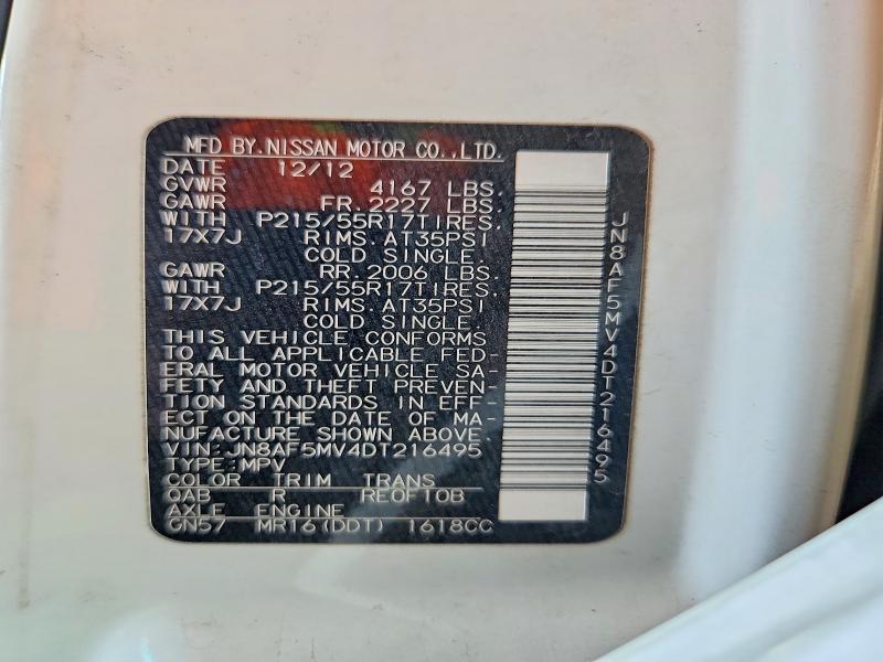 69586816 :رقم المزاد ، JN8AF5MV4DT216495 vin ، 2013 Nissan Juke مزاد بيع